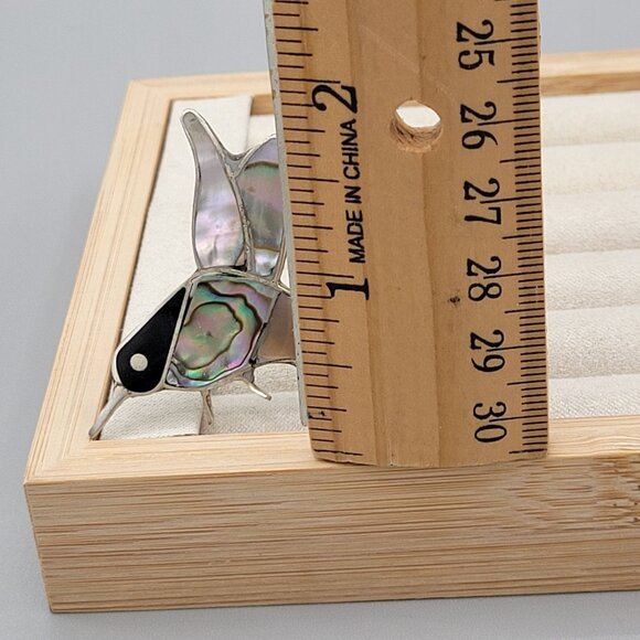 Vintage Mexican Abalone & Onyx Alpaca Silver Hummingbird Brooch Pin - Picture 7 of 7